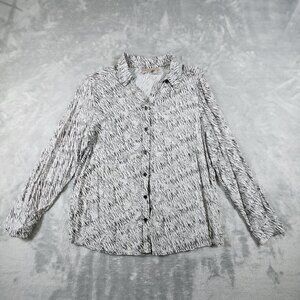 Chicos Tiger Top 1 Black White All Over Print Roll Tab Animal Exotic Safari Chic